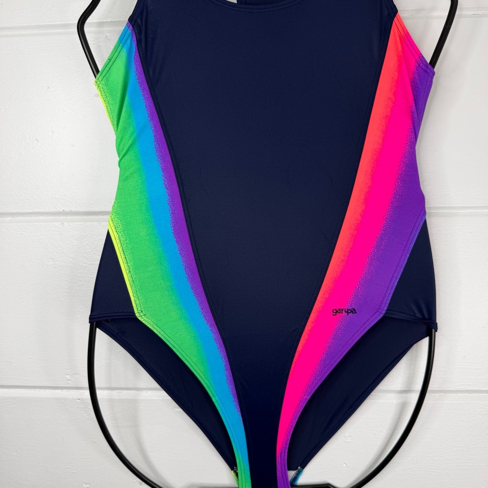 Vintage Garupa Swimsuit One Piece Swim Navy Blue Pink Vibrant Colors Back NEW‎ - Picture 3 of 9